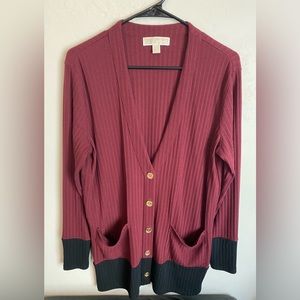 Michael Kors Maroon Black Cardigan Button Up Size Medium EUC